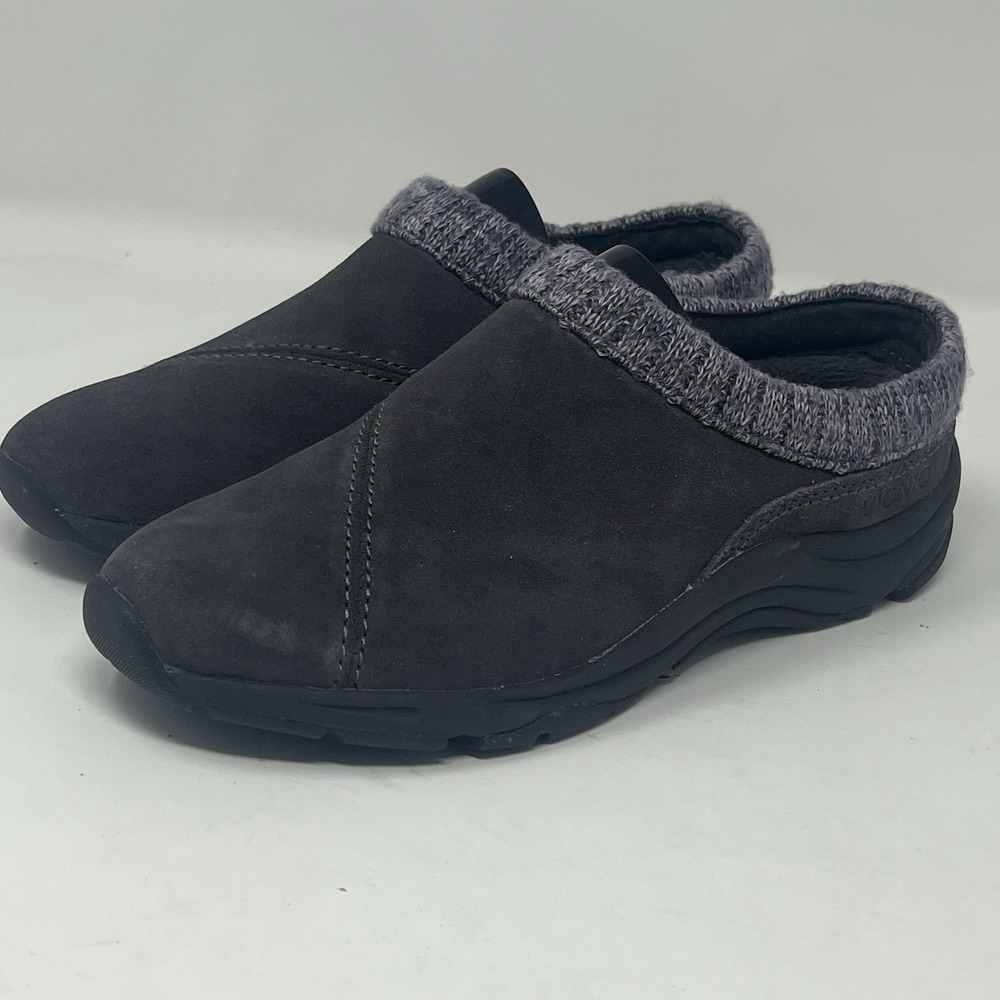 Vionic Women's Arbor Suede Clogs Loafers Size 6.5 Gray Slip On Shoes Knit Collar